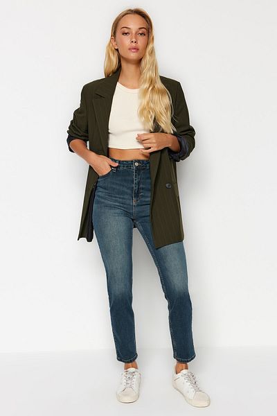 Trendyol Collection Blue High Waist Slim Mom Jeans TWOAW24JE00146