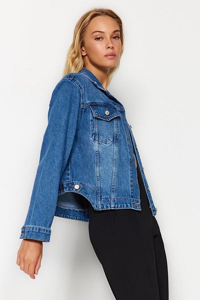 Trendyol Collection Dark Blue Denim Jacket with Waist Detail TWOAW24CE00061