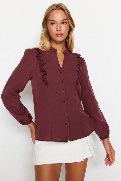 Trendyol Collection Burgunderrotes Hemd aus gewebter Baumwolle mit Spitze TWOSS20GO0044