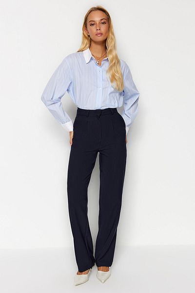 Trendyol Collection Sötétkék széles szárú redős nadrág - TWOSS21PL0155