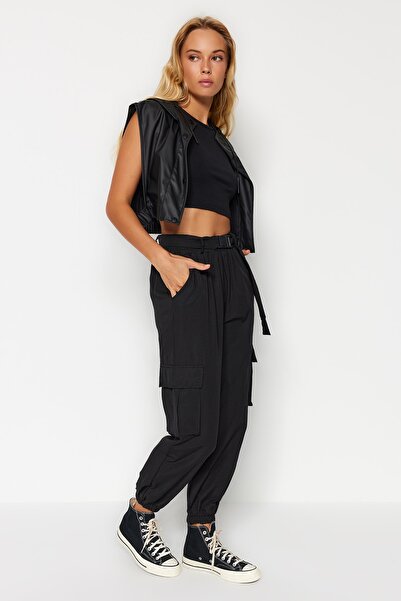 Trendyol Collection Black Cargo Pocket Woven Trousers TWOAW24PL00293