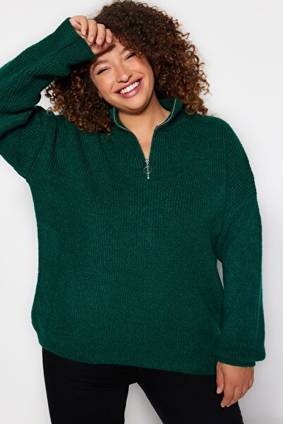Trendyol Curve Πλεκτό πουλόβερ με πράσινο κλείσιμο με φερμουάρ TBBAW24AN00054
