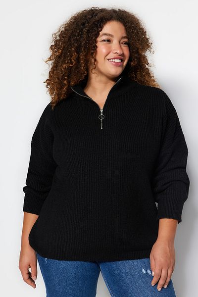 Trendyol Curve Black Zipper Closure Knitwear Sweater TBBAW24AN00054