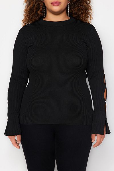 Trendyol Curve Černý rolák s jednoduchým bodycone Polyelitovým úpletem Halenka větší velikosti TBBAW24AF00021
