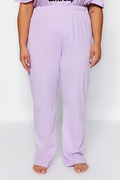 Trendyol Curve Lila nyomott kötött pizsama készlet TBBAW24AI00003