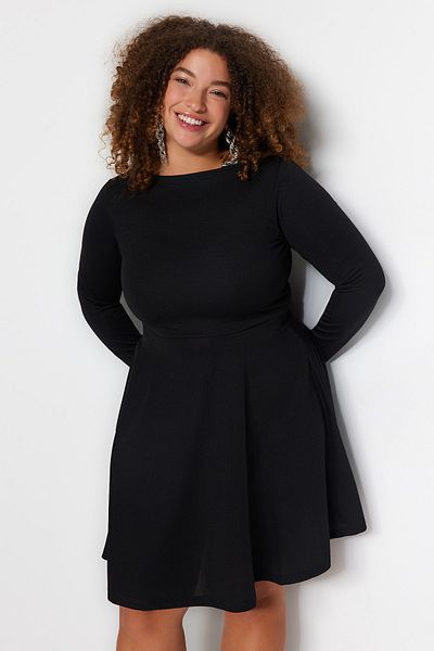 Trendyol Curve Black Purple Waist Opening Mini Knitted Dress TBBAW24AH00061