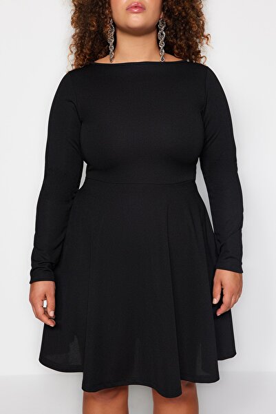 Trendyol Curve Μαύρο Μωβ Μίνι Πλεκτό Φόρεμα Άνοιγμα Μέσης TBBAW24AH00061