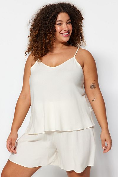 Trendyol Curve Ecru Strap Viscose Woven Pajama Set TBBSS23AI00021