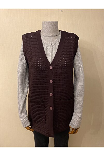 TEK Bambu Örgü Merserize Anne Yelek / Mürdüm Rengi