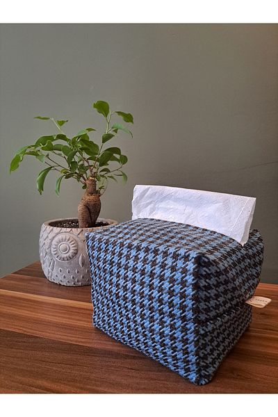 Tasarım Sentezi Handmade Napkin Holder Wet Wipes And Accessory Case Bag Blue