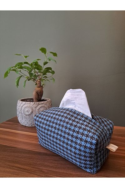Tasarım Sentezi Handmade Napkin Holder Wet Wipes And Accessory Case Bag Blue