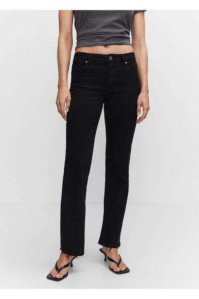 MANGO Woman Mid Waist Ripped Detailed Straight Cut Jeans