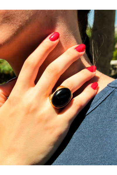 esha خاتم حجر طبيعي بيضاوي من العقيق الطبيعي قابل للتعديل للنساء