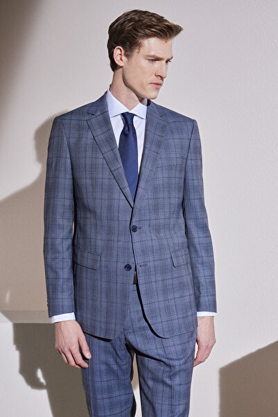 BROOKS BROTHERS Erkek Lacivert Ekoseli Comfort Fit Mono Yaka Desenli Takım Elbise