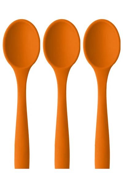 PİNK ROSE Bybirgül Large Size Fireproof Non-Stick Silicone Set of 3 Spoons, Orange Color 3 Pieces