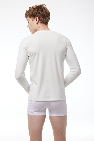 Malabadi Men's Ecru Round Neck Long Sleeve Viloft Thermal Top Underwear 609