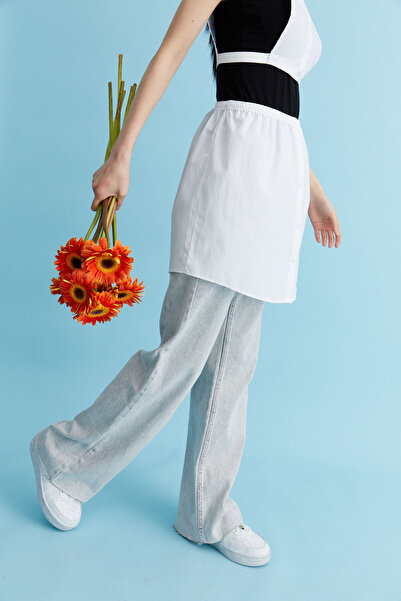 mirach Λευκό Ποπλίνα Πουκάμισο Εσώρουχα και Φούστα - Επέκταση με κουμπιά