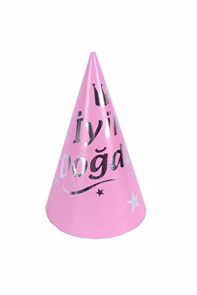 Huzur Party Store 1 Adet Pembe Renk Karton Şapka Gümüş Renk Iyiki Doğdun Yazı...