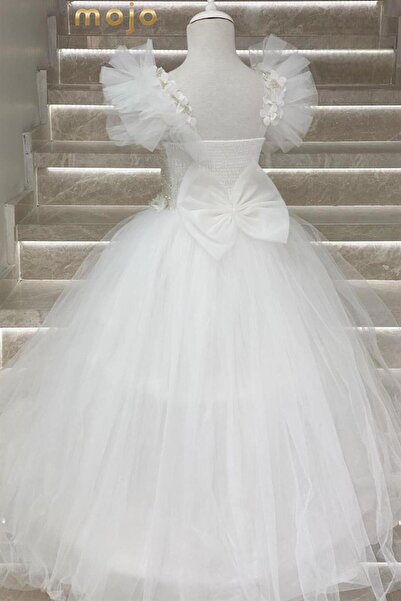 Mojo Bebek Mojo Kız Çocuk Tarlatanlı Gelinlik 9004 Beyaz