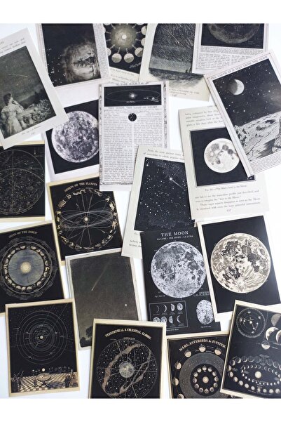 Bullet Journal Vintage Uzay Temalı Scrapbook Seti / Kaıt & Sticker Karışık /