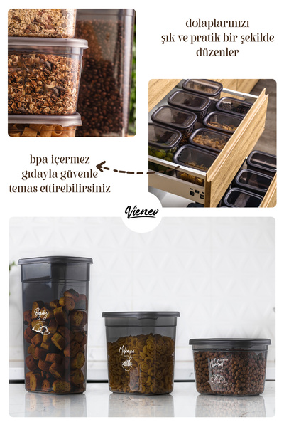 Vienev Σετ 25 ορθογώνιων δοχείων αποθήκευσης Peggy 5x(1,9 1,5 1,15 0,8 0,4 LITER) με μεταξωτές ετικέτες