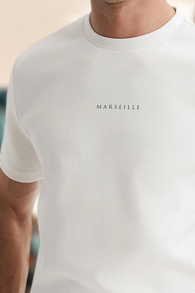 BESSA Ανδρικό μπλουζάκι Marseille με στάμπα λευκό με λαιμόκοψη