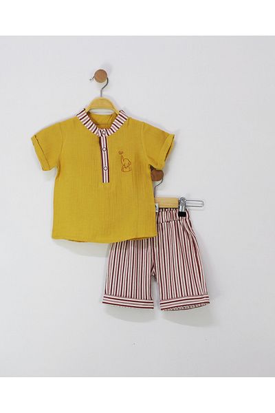 TRENDİMİZBİR Elephant Embroidered Muslin Baby Boy Suit