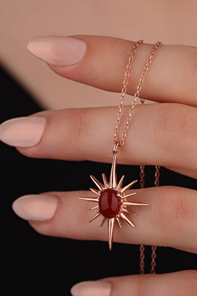 By Atölye Doğal Akik Taşlı Kuzey Yıldızı Gümüş Kolye