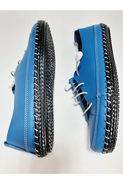 KAPAR În interior și în exterior, 100% piele naturală, pantofi de culoare albastră casual cu șireturi din cauciuc