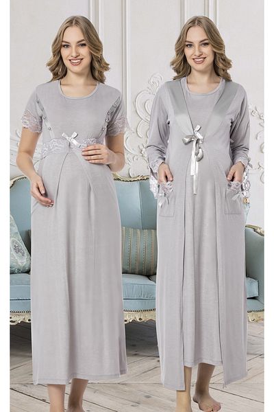 JENİKA Women's Pregnant Dressing Gown 2-Piece Nightgown Set