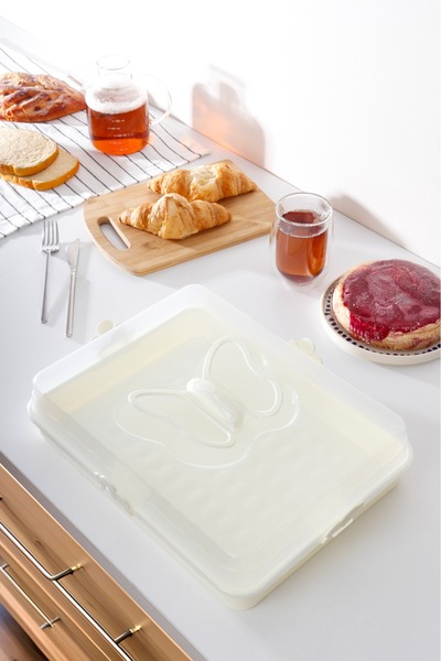 HOMENIVA حاوية تخزين زلابية كعكة المعجنات البيضاء المستطيلة - حاوية حمل بورس ...