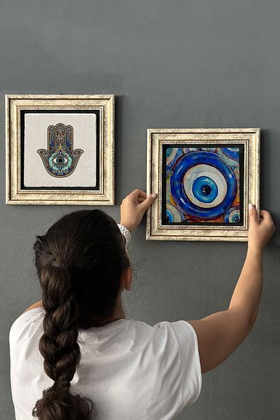 Oscar Stone Decor Tablou decorativ de perete din piatră înrămată 30x30cm Set de 2 (114-1481) Fatma Ana Nazar