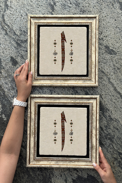 Oscar Stone Decor Eskitme Çerçeveli Taş Duvar Dekoru Tablo 30x30 cm 2'li Set ...