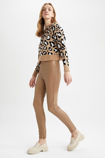 DeFacto Παντελόνι Skinny Fit με ψηλόμεσο τεχνητό δέρμα με φερμουάρ