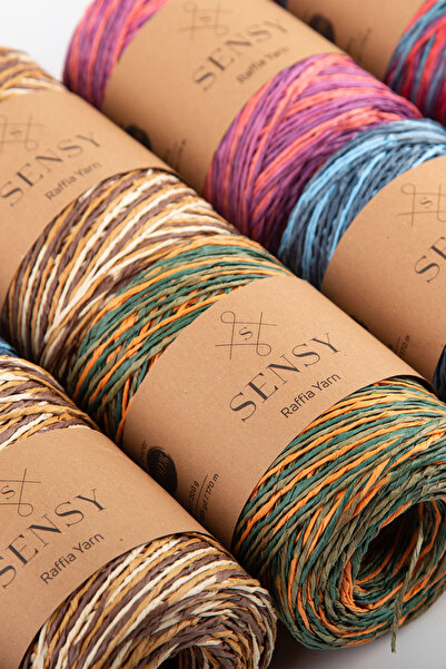 SENSY Premium Çok Renkli Ebruli 170M Doğal Kağıt İp, Hasır Kağıt İplik,Rafya,Çanta,Supla, Şapka İpi,