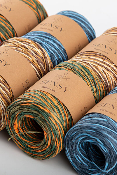 SENSY Premium Multi Çok Renki 170M Doğal Kağıt İp, Hasır Kağıt İplik, Rafya, Çanta,Supla, Şapka İpi,