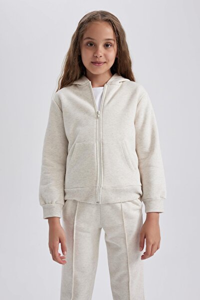 DeFacto Girl's Hooded Soft Fuzzy Sweat School Cardigan