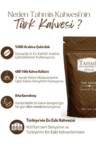 Tahmis Türk Kahvesi Orta Kavrulmuş 500 Gr Doypack Paket - 1635'ten beri