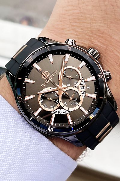 Bigotti Original Men's Wristwatch Silicone Band 5 ATM Waterproof Smoked Color + Bracelet BMER2007C4