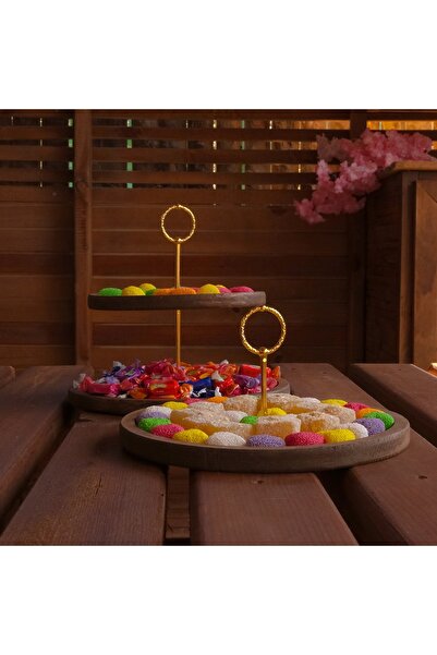 Rabo Craft 2-Tier and Single-Tier Round Handle Pattern Cake Pastry Presentation and Serving Presentation Plate