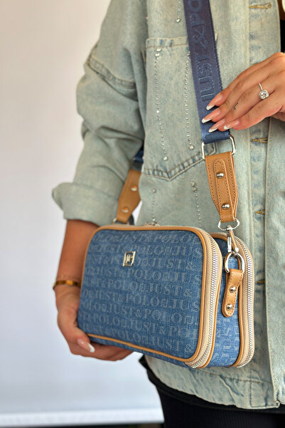 Just Polo حقيبة كتف نسائية متوسطة الحجم بحزام من القطن المنسوج للاستخدام اليو...