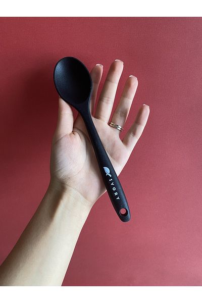 Multiamo Hard Tip Heat Resistant Fireproof Non-Stick Silicone Short Deep Spoon 20 Cm / 2 PCS