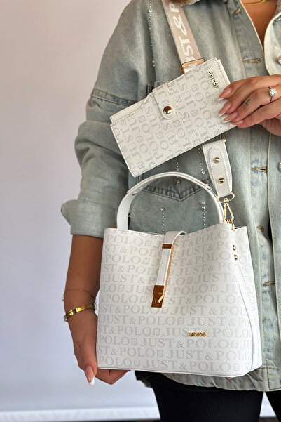 Just Polo 4 Compartment White Women's Shoulder Bag - Cotton Woven, Strap Dail...