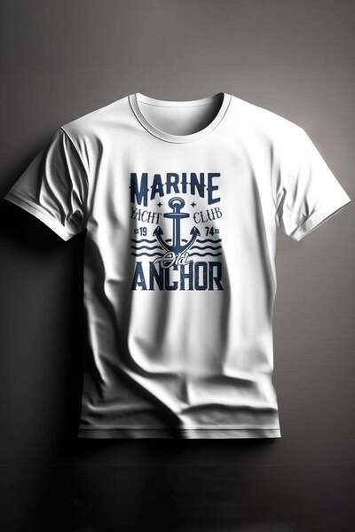 TGop Unisex Baskılı Beyaz Tişört Marine