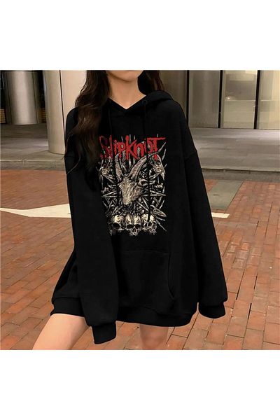 Gofeel Harajuku Oversize Loose Fit Vintage Tech Slipknot Goat Skulls Printed Detail Sweatshirt