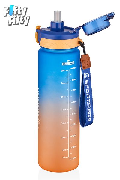 Vagonlife 1 LITER Double Color Motivational Water Bottle Dual Use With Straw And Comfortable Drinking Sticker Gift