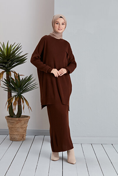 MODAMÜNASİP Σετ πλεκτό με μονή τσέπη και χιτώνα στο κάτω μέρος