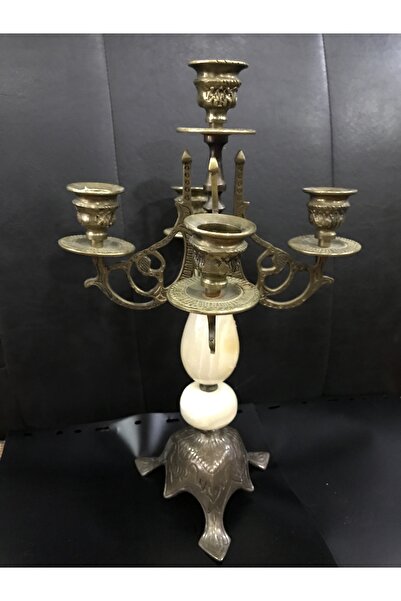 tayfuntufan antika koleksiyon Pirinç ve mermer Avrupa şamdan 33,5 cm boyunda