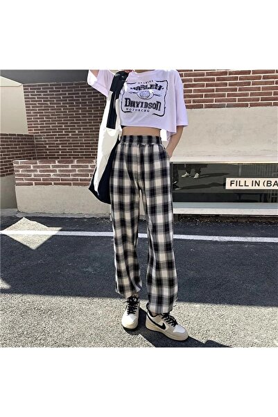 Gofeel Unisex Karirano Baggy Harajuku opuštena Široke nogavice trenirka