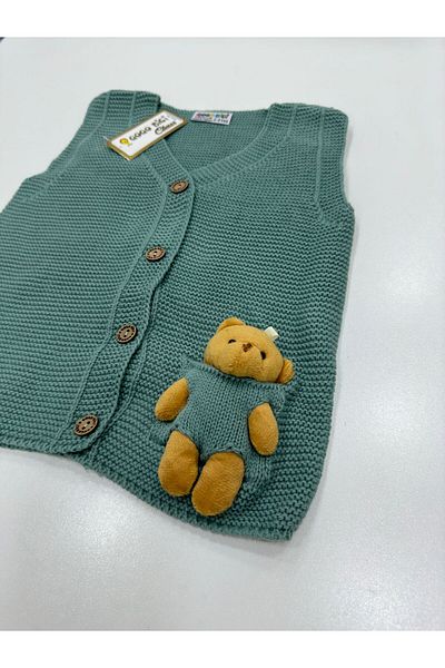 gogo bici Teddy Bear Detailed Boy's Knitwear Vest